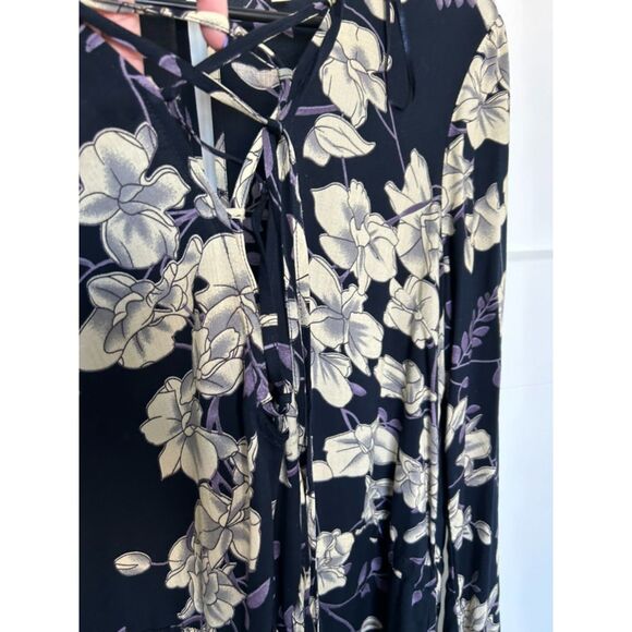 COTTON CANDY Lace Front Tie Waist Floral Print Balloon Sleeve Dress Size L - Picture 5 of 11